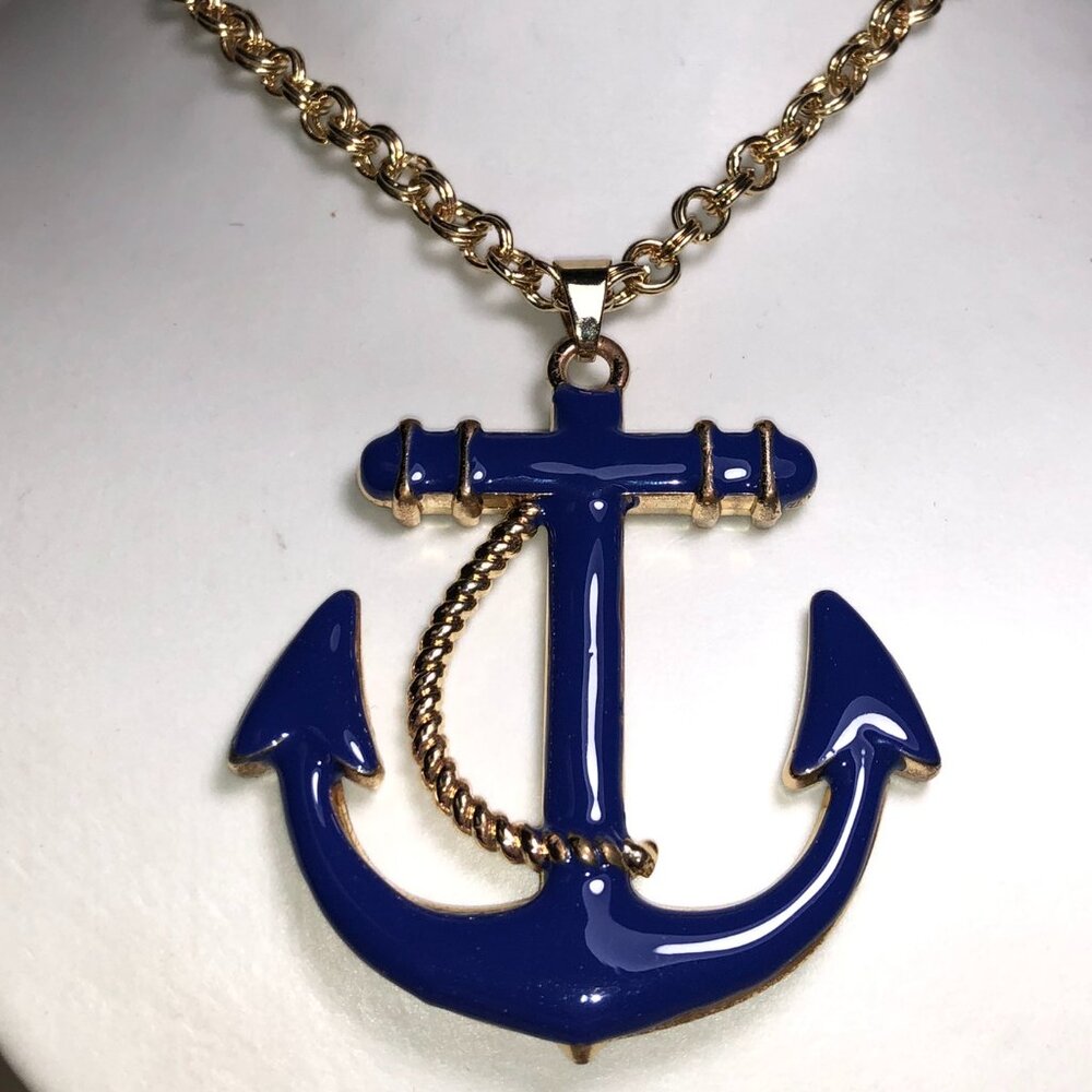 Amrita Gold & Blue Anchor Pendant Necklace